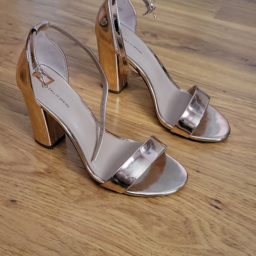 Rose Gold Block Heel Sandals - Size 8